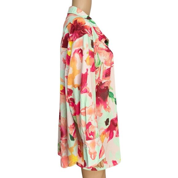 Jaclyn Smith 3/4-Sleeve Hi-Low Shirt Canary Green Combo size 3X New - Picture 3 of 8